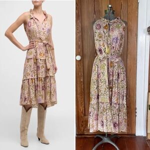 Kobi Halperin Floral Midi Dress - Purple and Cream